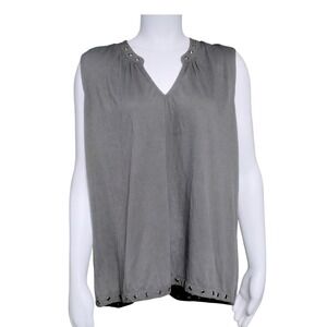 Max Jeans‎ Womens Olive Green Grommet V-Neck Sleeveless Textured Top Size M
